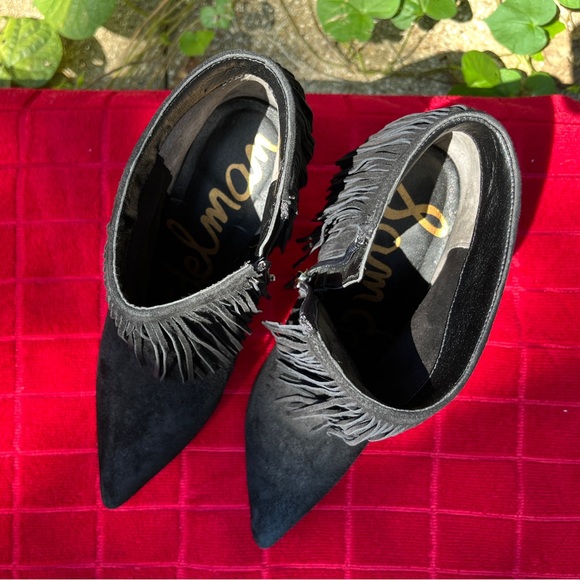 Sam Edelman Kandice Suede Fringe High Heel Booties Black Size 6 EUC - Picture 6 of 12